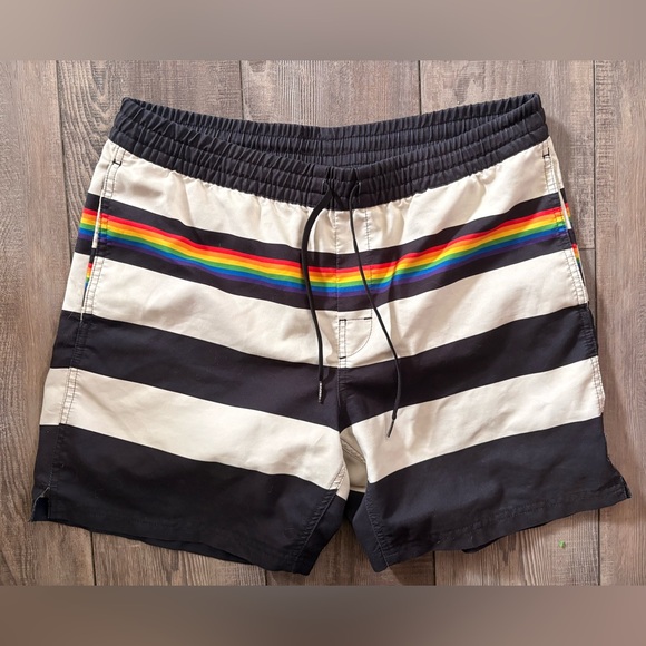 Vans Other - Vans Black and White Striped Swim Shorts with Rainbow Stripe